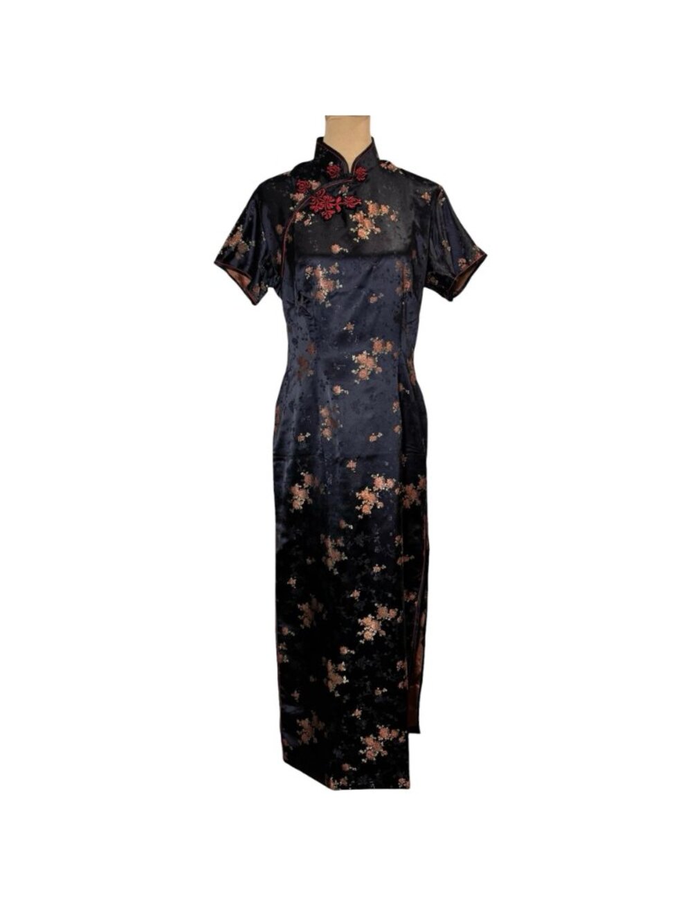 NWT Vintage 90s Salz Squirrel Cheongsam Maxi Dress Sz XL Satin Mandarin Asian - Picture 15 of 16